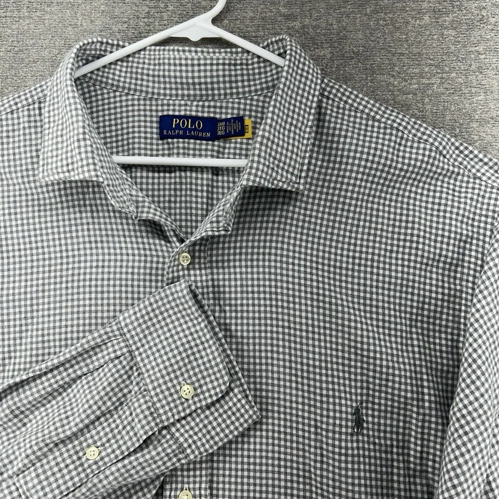 Polo Ralph Lauren Long Sleeve Shirt Men Size 3XB Gray Gingham Casual